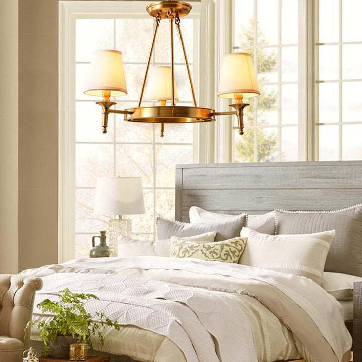 Alessio Antique Brass Linen Chandelier Bedroom Living Room