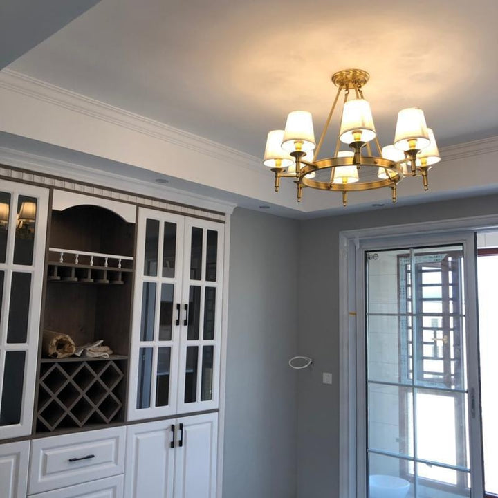 Alessio Antique Brass Linen Chandelier Bedroom Living Room