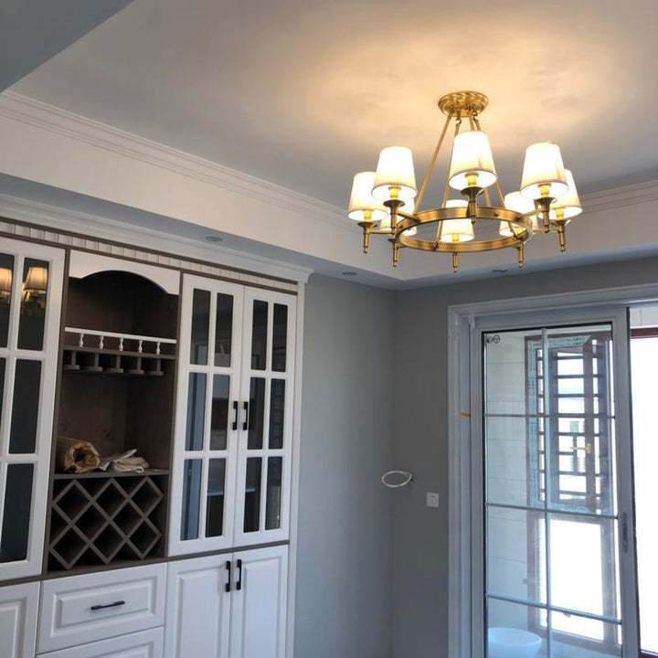 Alessio Antique Brass Linen Chandelier Bedroom Living Room