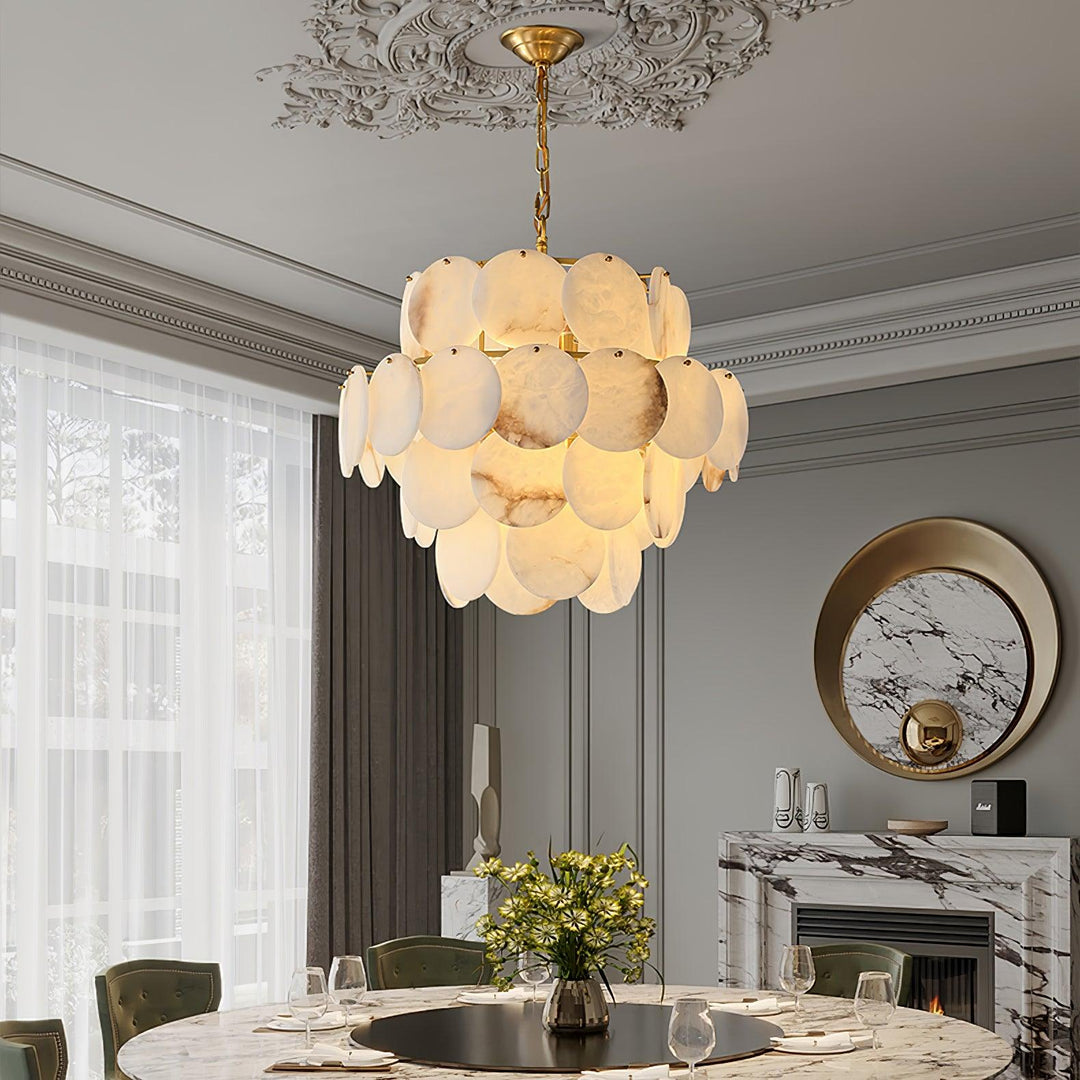 Jade Alabaster Shell Brass Elegant Chandelier Dining Room