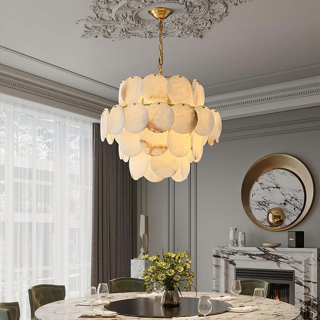 Jade Alabaster Shell Brass Elegant Chandelier Dining Room