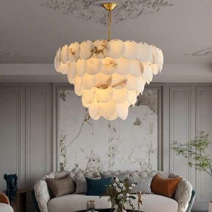 Jade Alabaster Shell Brass Elegant Chandelier Dining Room