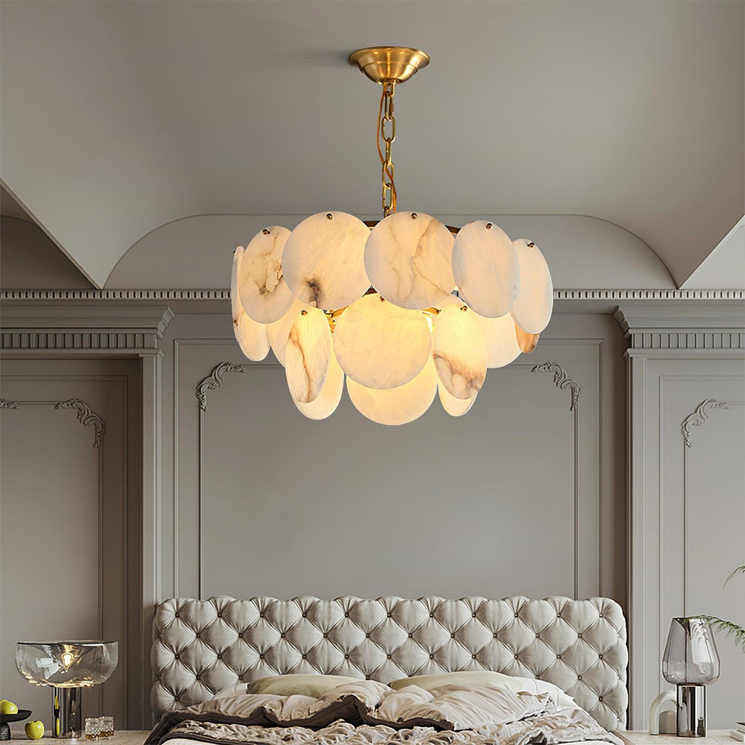 Jade Alabaster Shell Brass Elegant Chandelier Dining Room