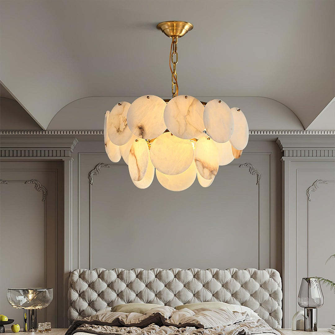 Chandelier Alabaster Shell Brass Dining Room Living Room | Las Sola