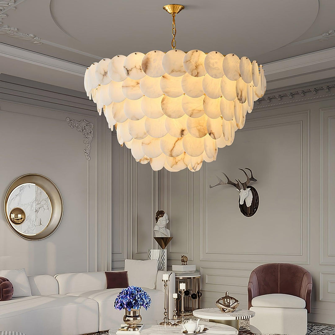 Jade Alabaster Shell Brass Elegant Chandelier Dining Room