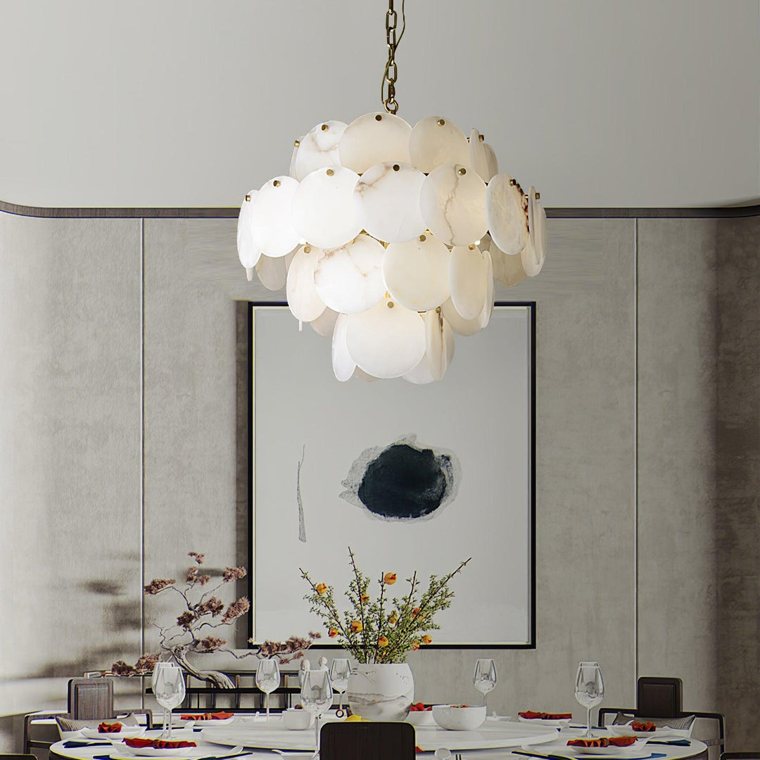 Jade Alabaster Shell Brass Elegant Chandelier Dining Room