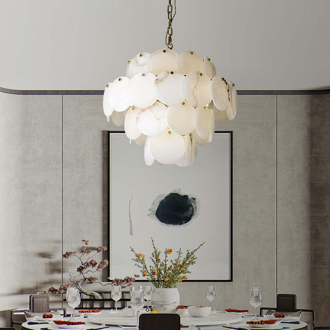 Jade Alabaster Shell Brass Elegant Chandelier Dining Room