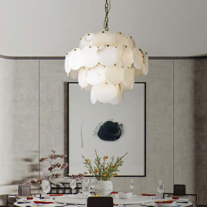 Jade Alabaster Shell Brass Elegant Chandelier Dining Room