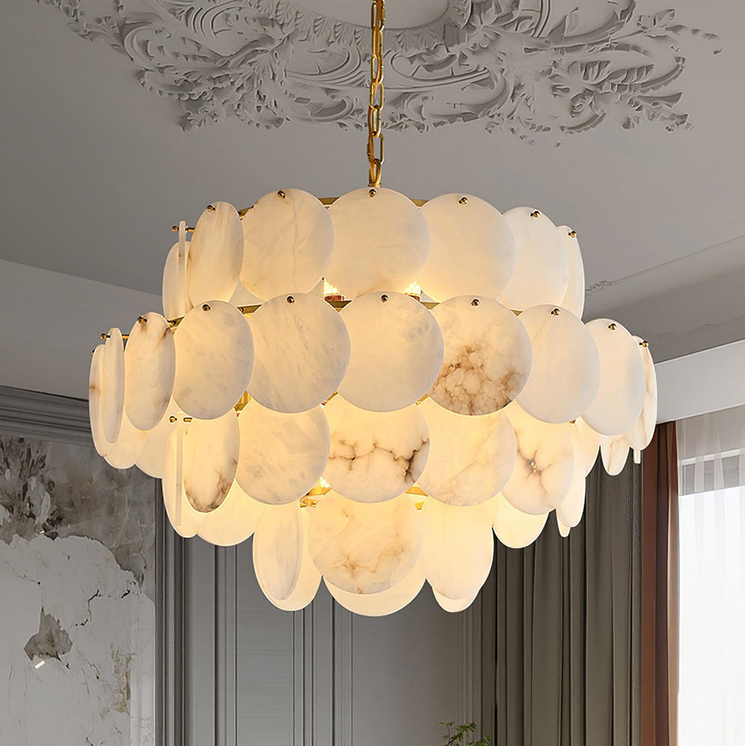 Jade Alabaster Shell Brass Elegant Chandelier Dining Room