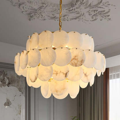 Jade Alabaster Shell Brass Elegant Chandelier Dining Room