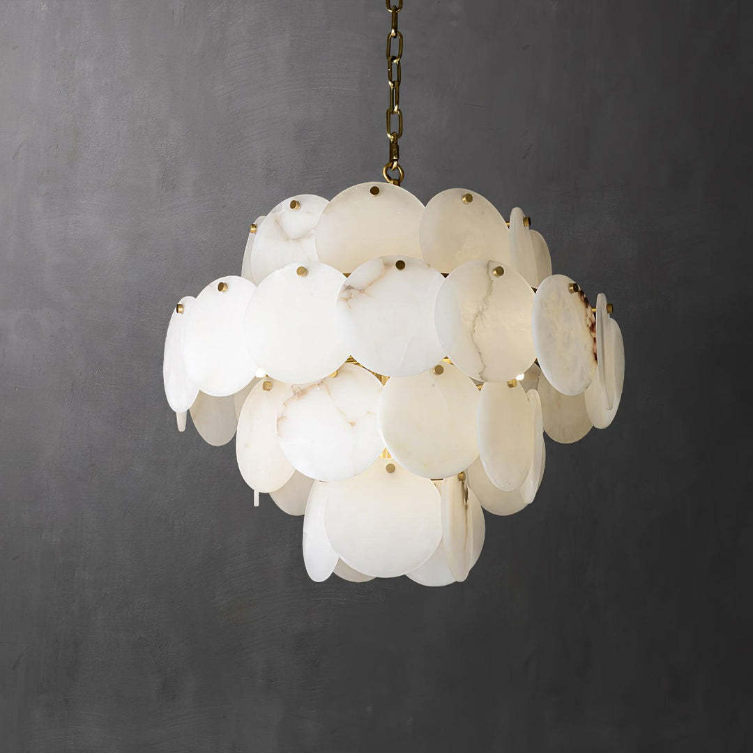 Jade Alabaster Shell Brass Elegant Chandelier Dining Room