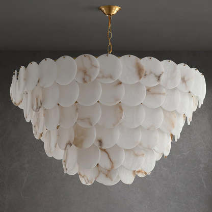 Jade Alabaster Shell Brass Elegant Chandelier Dining Room