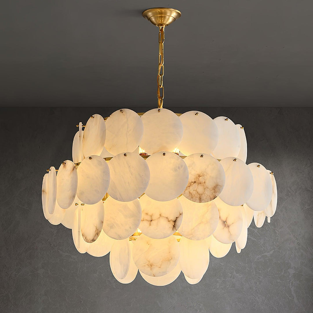 Jade Alabaster Shell Brass Elegant Chandelier Dining Room
