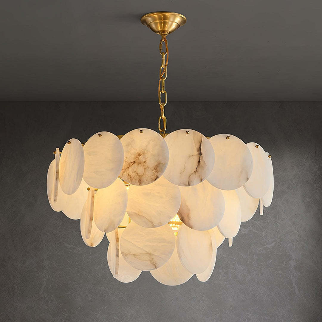 Jade Alabaster Shell Brass Elegant Chandelier Dining Room