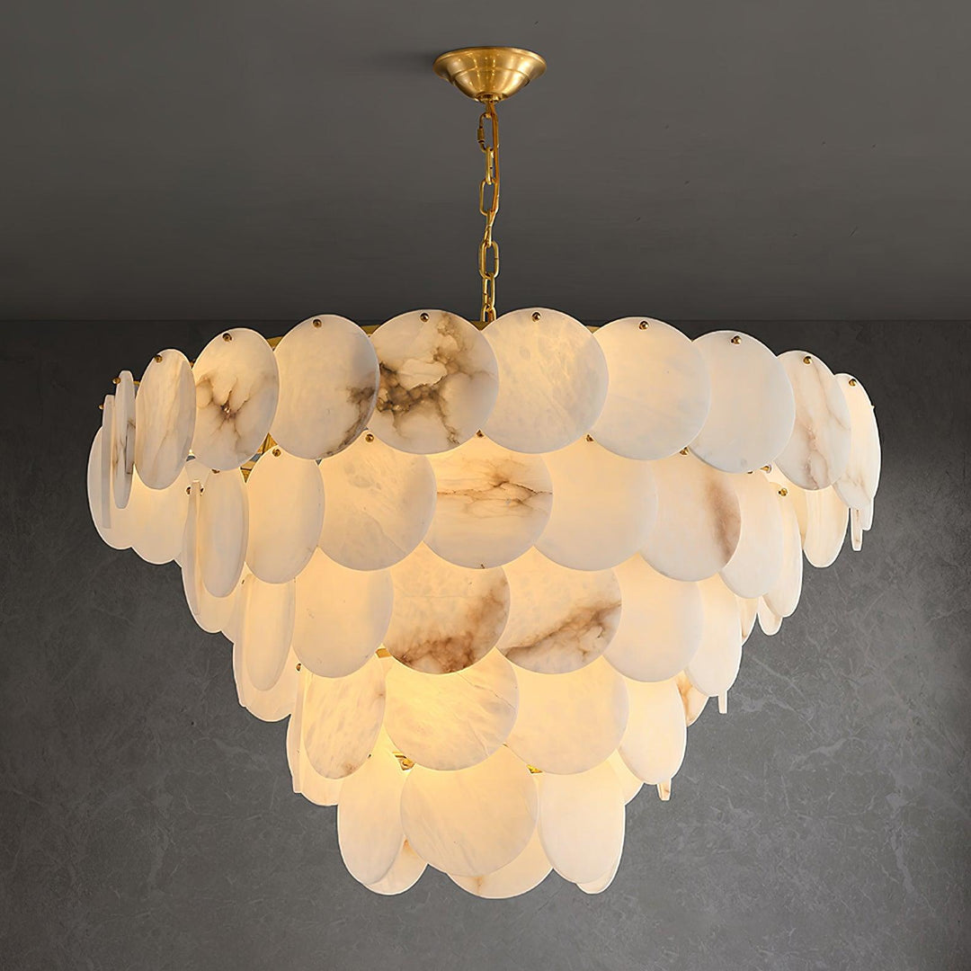 Jade Alabaster Shell Brass Elegant Chandelier Dining Room