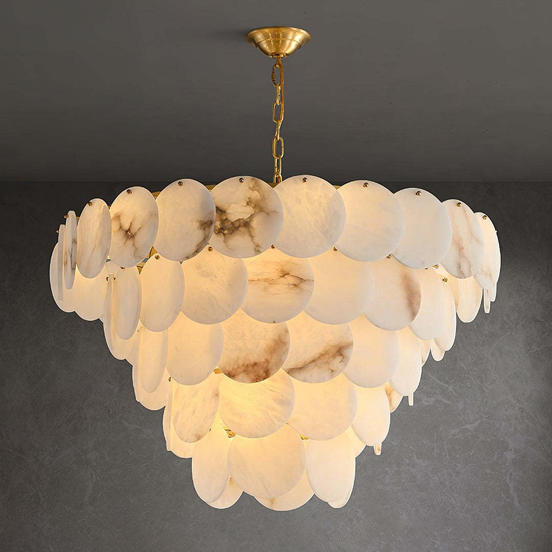 Jade Alabaster Shell Brass Elegant Chandelier Dining Room