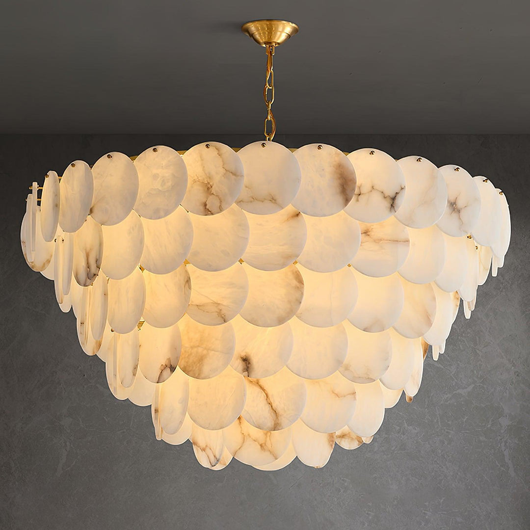Jade Alabaster Shell Brass Elegant Chandelier Dining Room