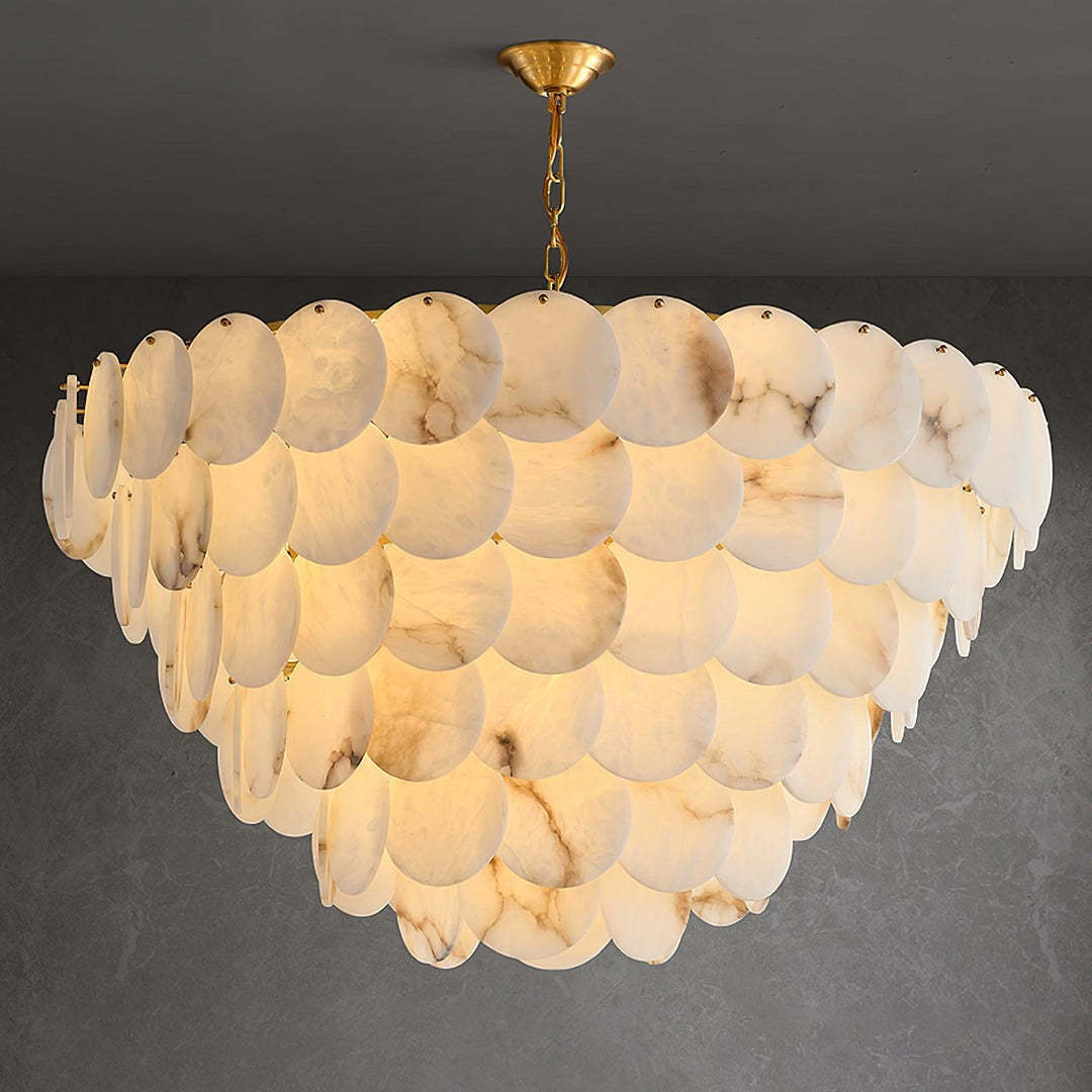 Jade Alabaster Shell Brass Elegant Chandelier Dining Room