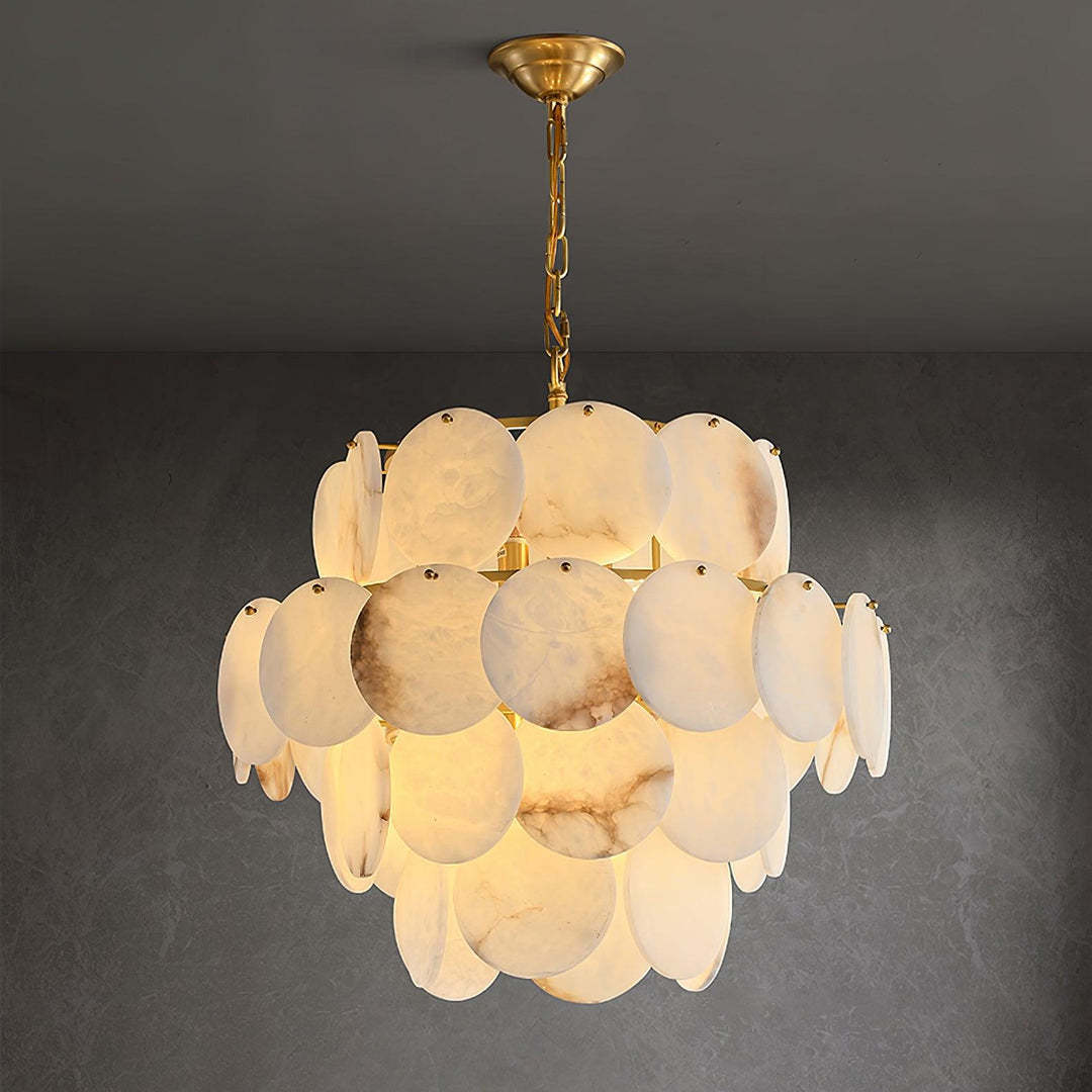 Jade Alabaster Shell Brass Elegant Chandelier Dining Room
