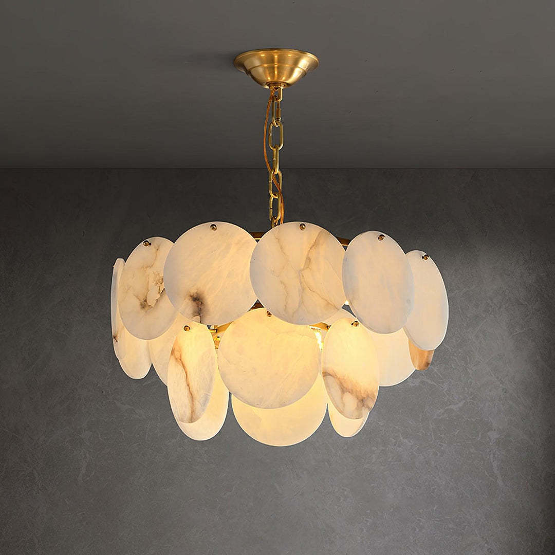 Jade Alabaster Shell Brass Elegant Chandelier Dining Room