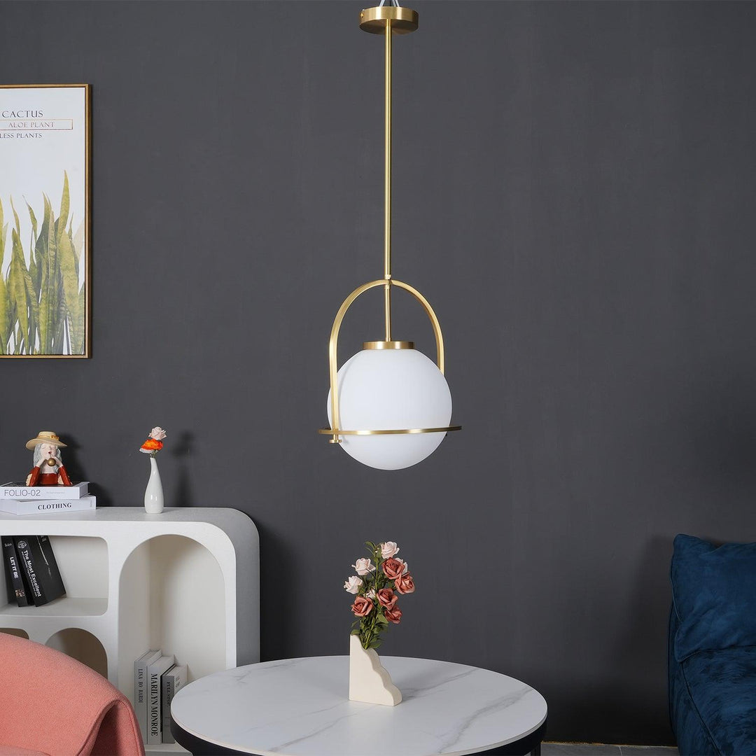 Alessio Vintage Ball Metal Brass Glass Pendant Light Living Room Dining Room