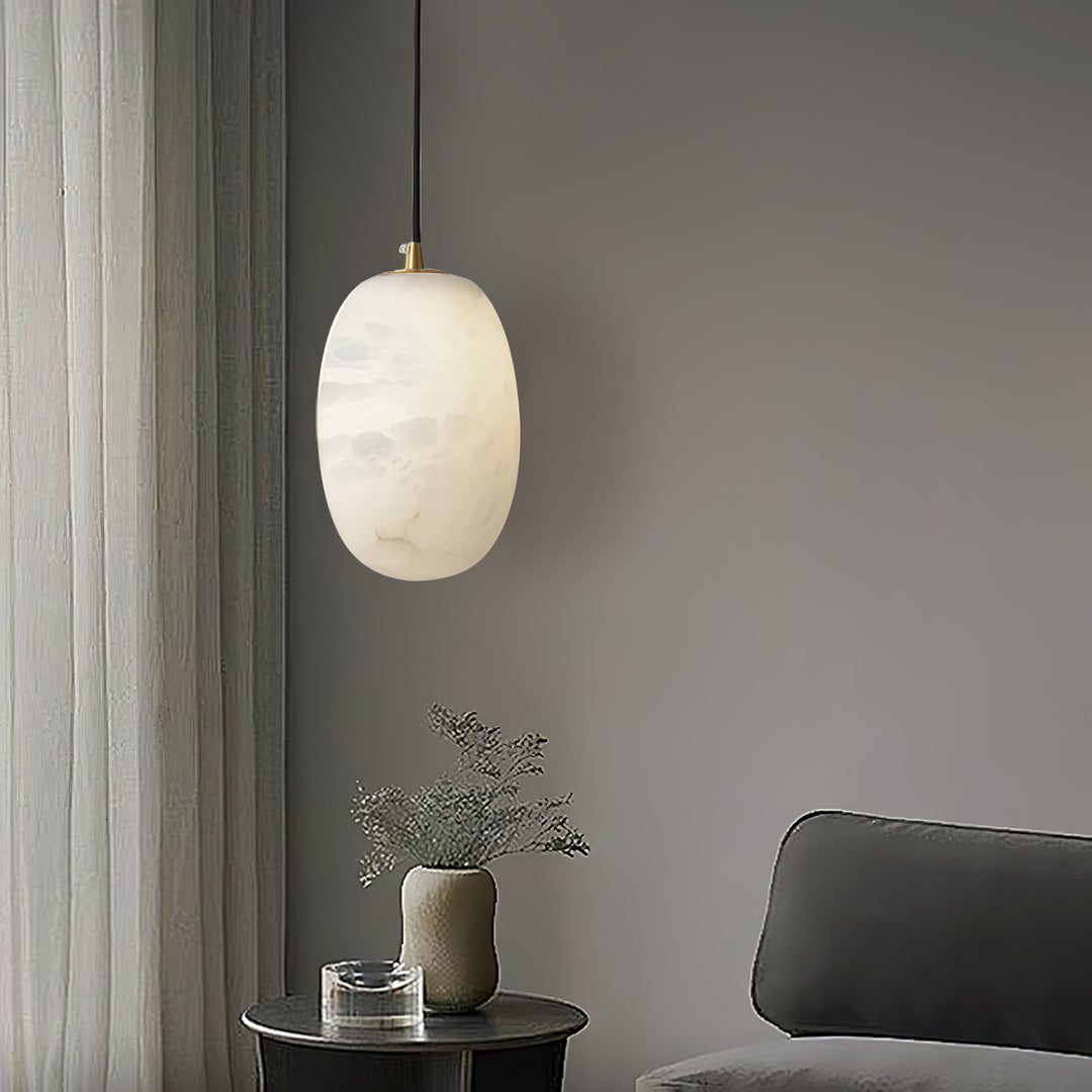 Jade Modern Alabaster Oval Pendant Light Bedroom Living Room