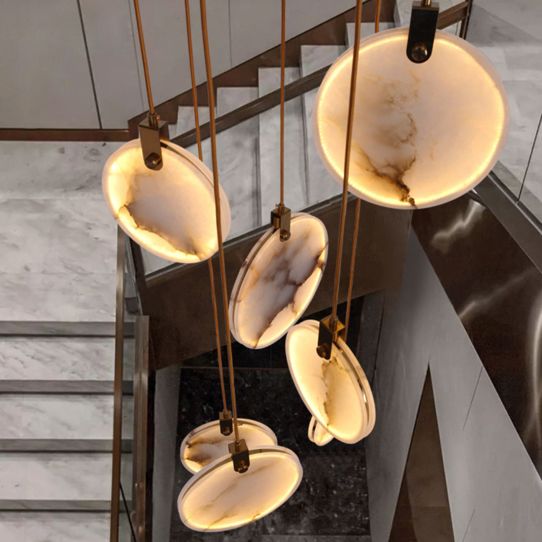 Jade Alabaster Disc Brass Modern Pendant Light Living Room Bedroom