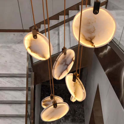 Jade Alabaster Disc Brass Modern Pendant Light Living Room Bedroom