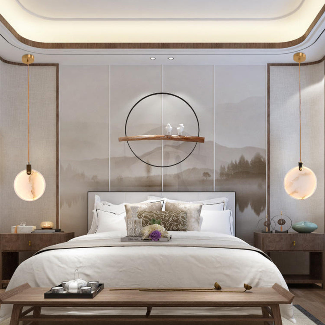 Jade Alabaster Disc Brass Modern Pendant Light Living Room Bedroom