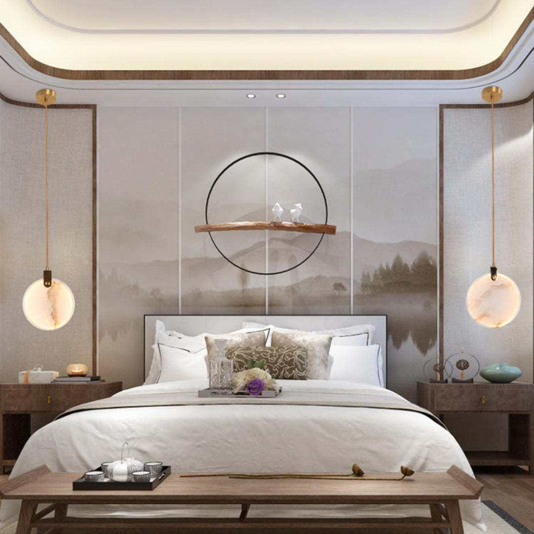 Jade Alabaster Disc Brass Modern Pendant Light Living Room Bedroom