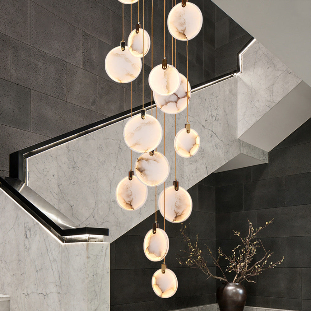 Jade Alabaster Disc Brass Modern Pendant Light Living Room Bedroom