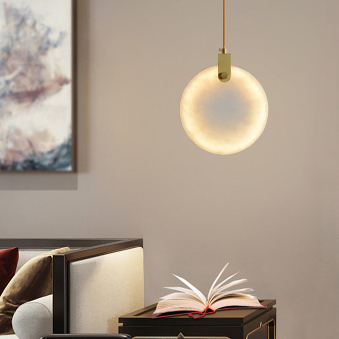 Jade Alabaster Disc Brass Modern Pendant Light Living Room Bedroom