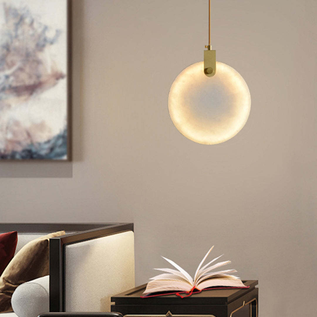 Jade Alabaster Disc Brass Modern Pendant Light Living Room Bedroom