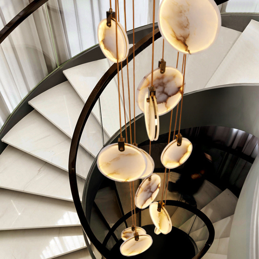 Jade Alabaster Disc Brass Modern Pendant Light Living Room Bedroom