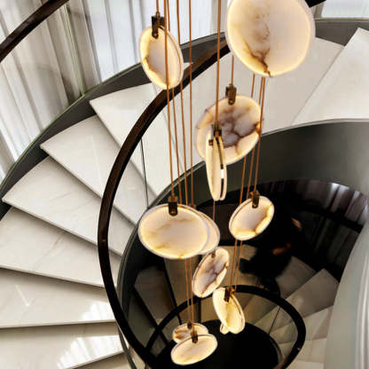 Jade Alabaster Disc Brass Modern Pendant Light Living Room Bedroom