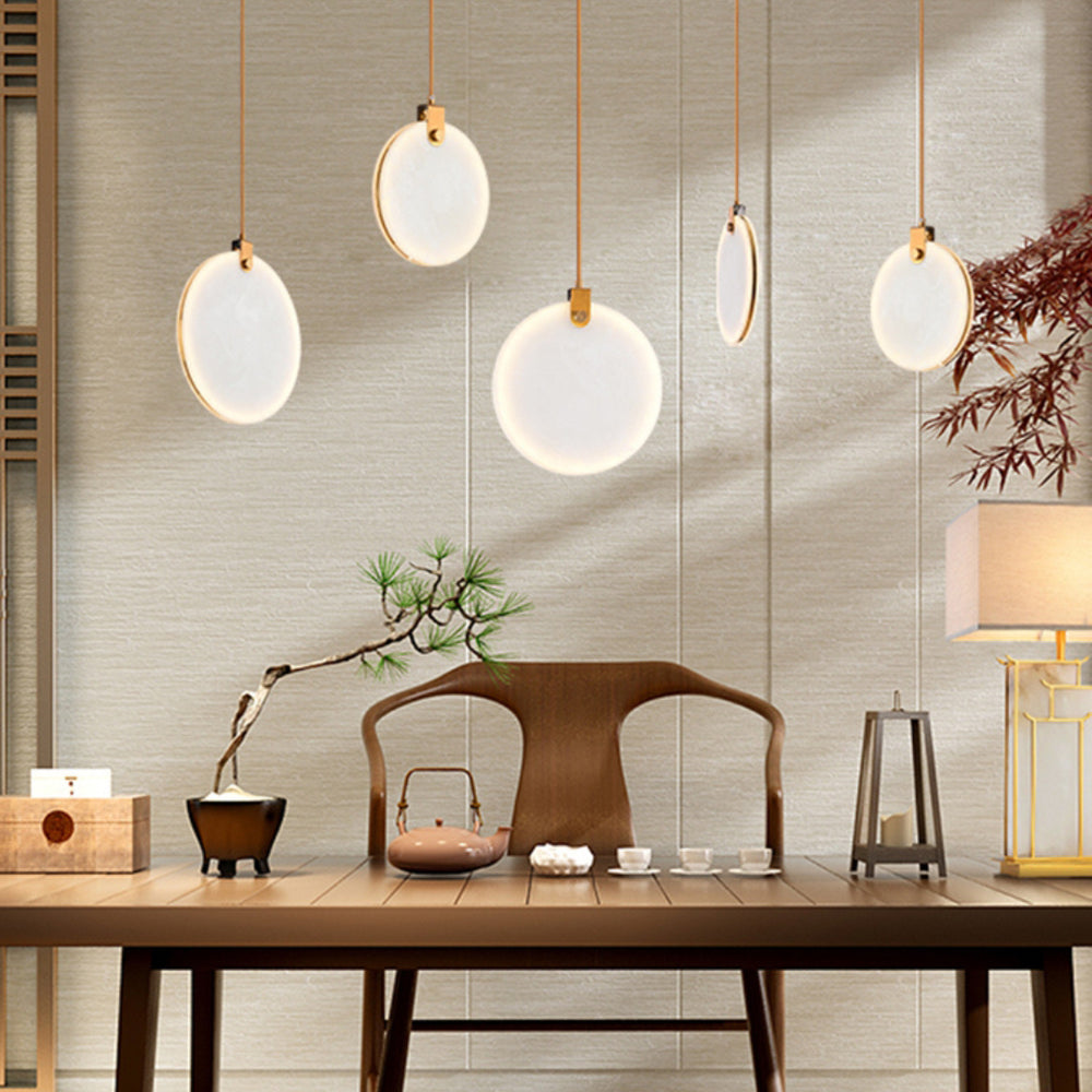 Jade Alabaster Disc Brass Modern Pendant Light Living Room Bedroom