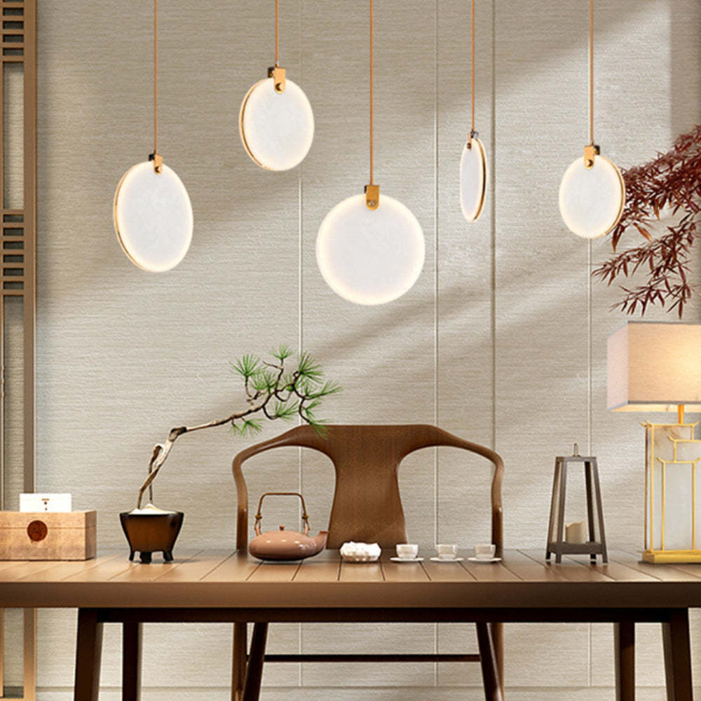 Jade Alabaster Disc Brass Modern Pendant Light Living Room Bedroom