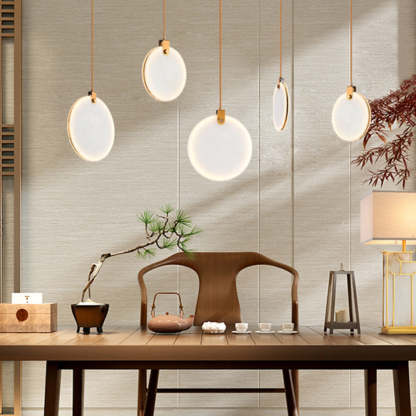 Jade Alabaster Disc Brass Modern Pendant Light Living Room Bedroom