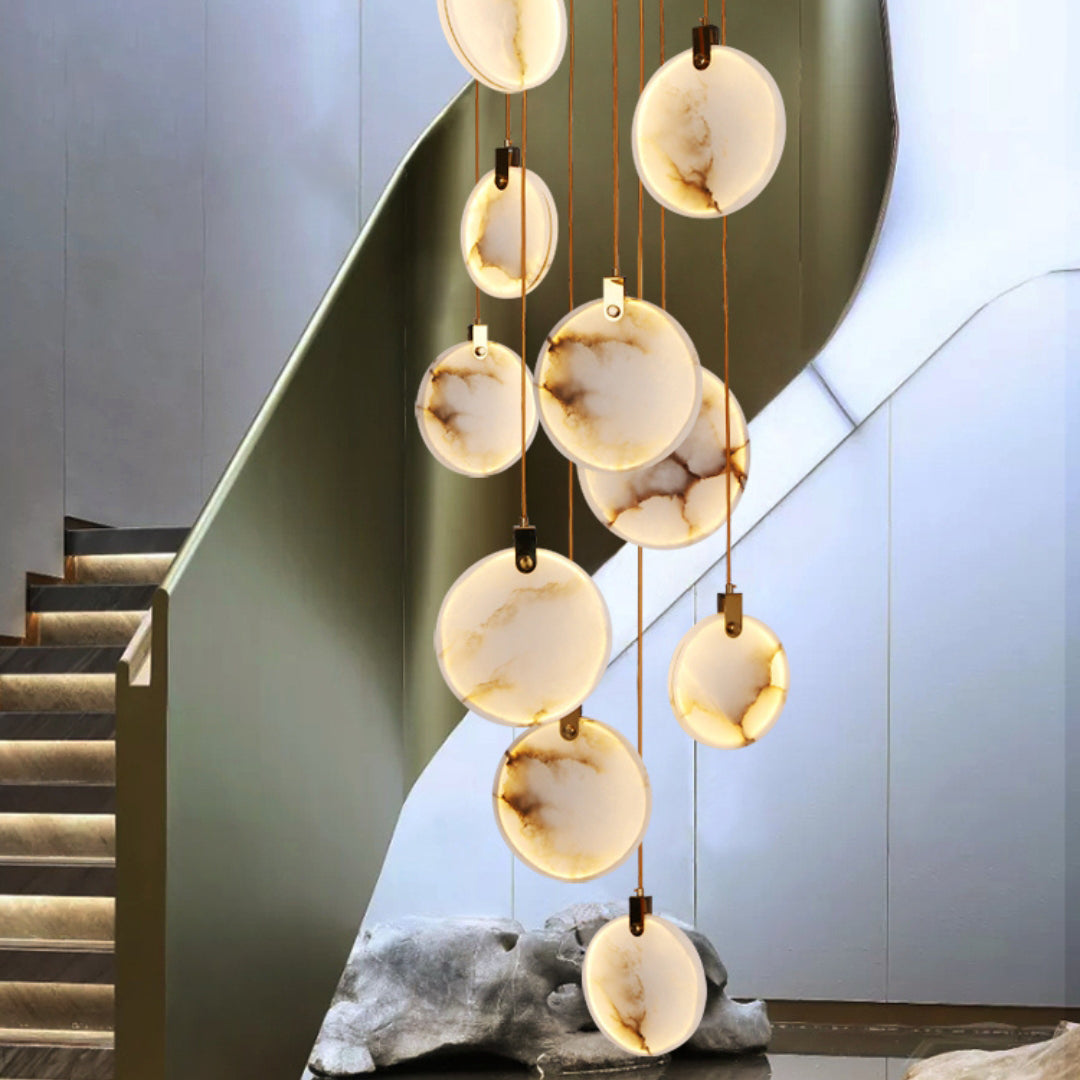 Jade Alabaster Disc Brass Modern Pendant Light Living Room Bedroom