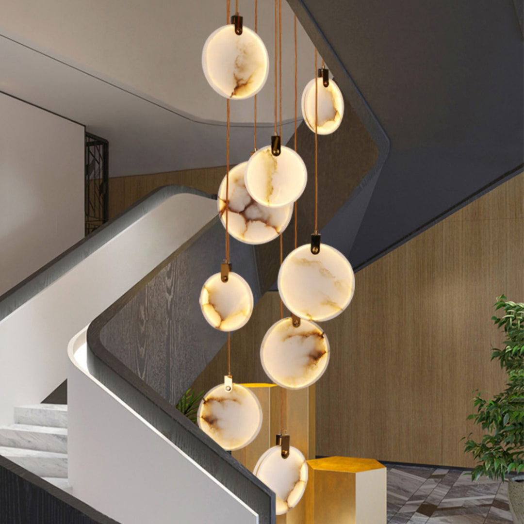 Jade Alabaster Disc Brass Modern Pendant Light Living Room Bedroom