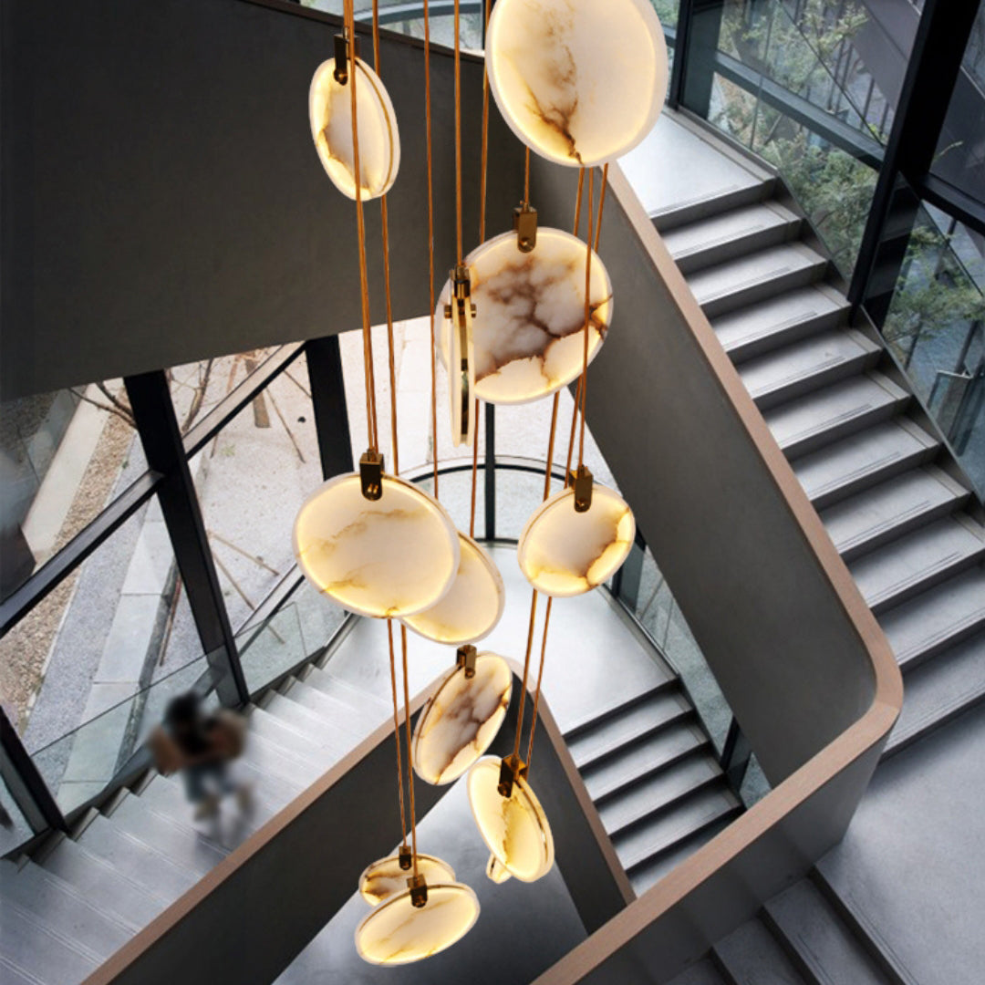 Jade Alabaster Disc Brass Modern Pendant Light Living Room Bedroom