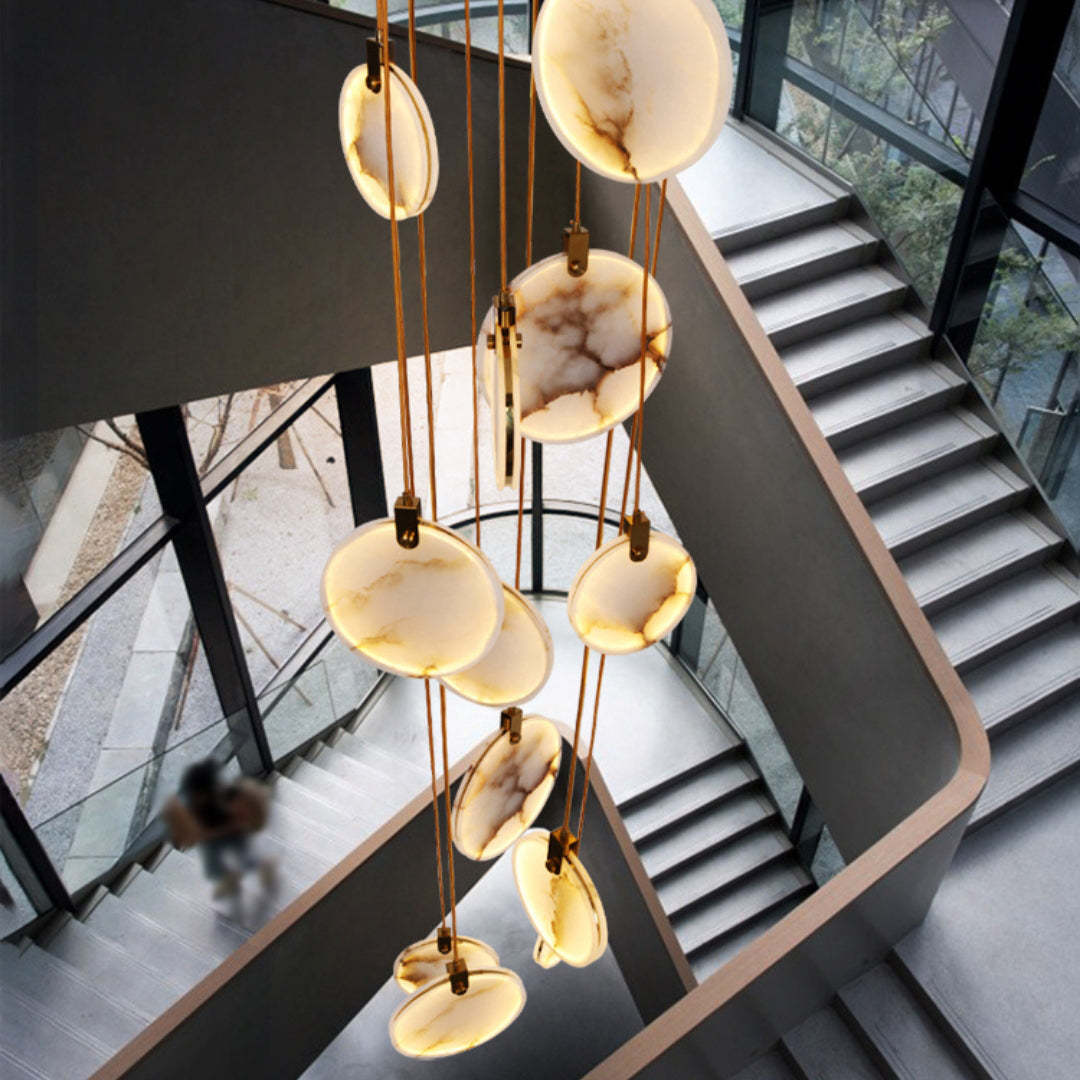 Jade Alabaster Disc Brass Modern Pendant Light Living Room Bedroom