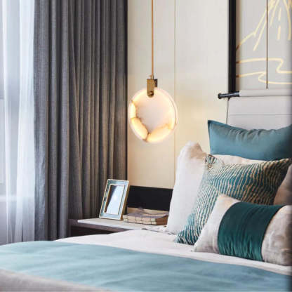 Jade Alabaster Disc Brass Modern Pendant Light Living Room Bedroom