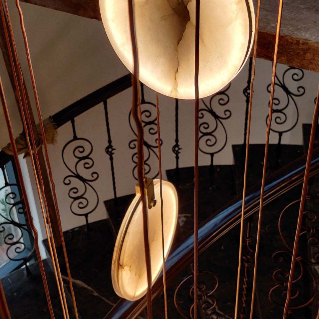 Jade Alabaster Disc Brass Modern Pendant Light Living Room Bedroom