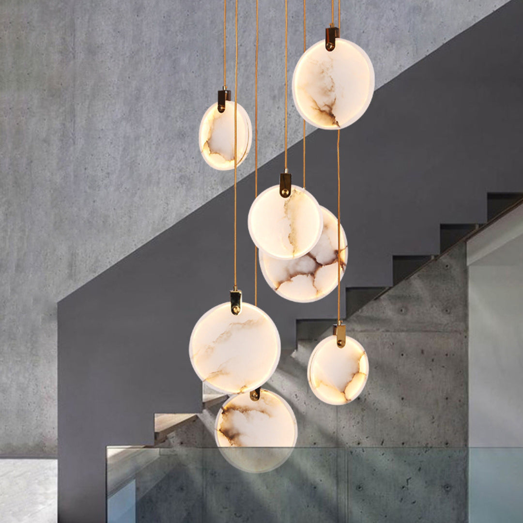 Jade Alabaster Disc Brass Modern Pendant Light Living Room Bedroom
