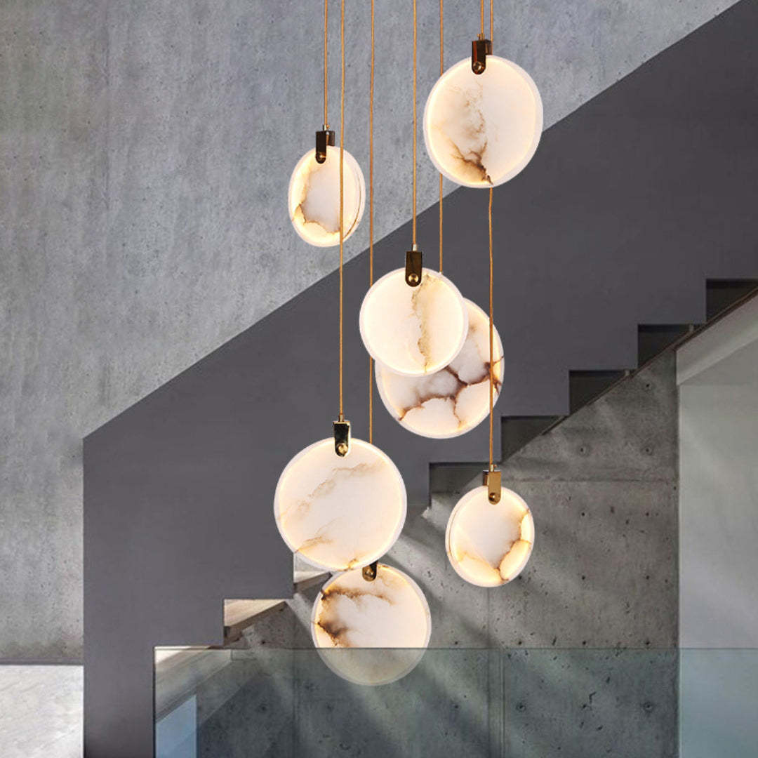 Jade Alabaster Disc Brass Modern Pendant Light Living Room Bedroom