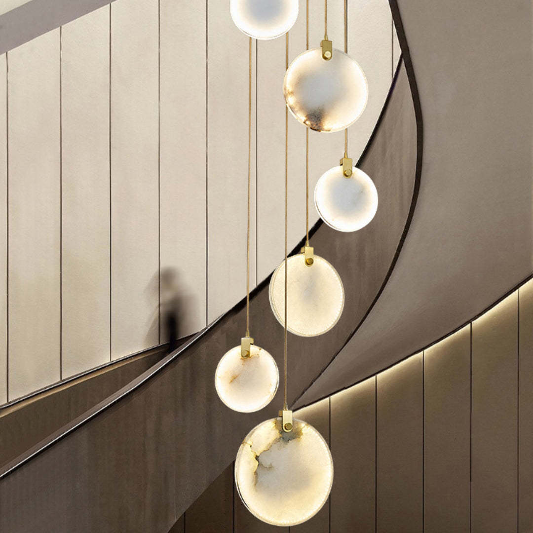 Jade Alabaster Disc Brass Modern Pendant Light Living Room Bedroom
