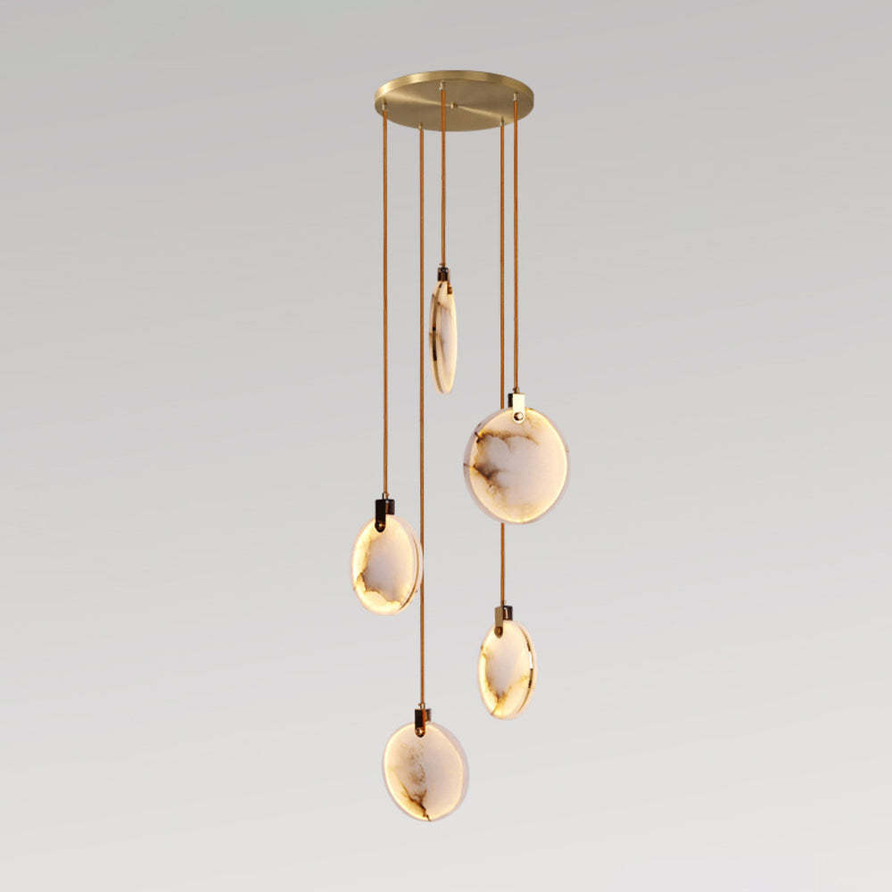 Jade Alabaster Disc Brass Modern Pendant Light Living Room Bedroom