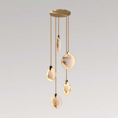 Jade Alabaster Disc Brass Modern Pendant Light Living Room Bedroom