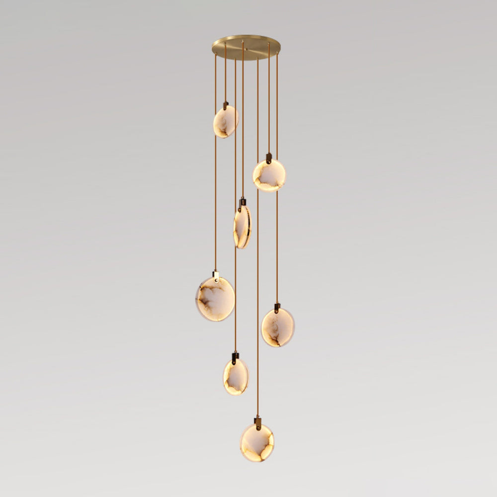 Jade Alabaster Disc Brass Modern Pendant Light Living Room Bedroom